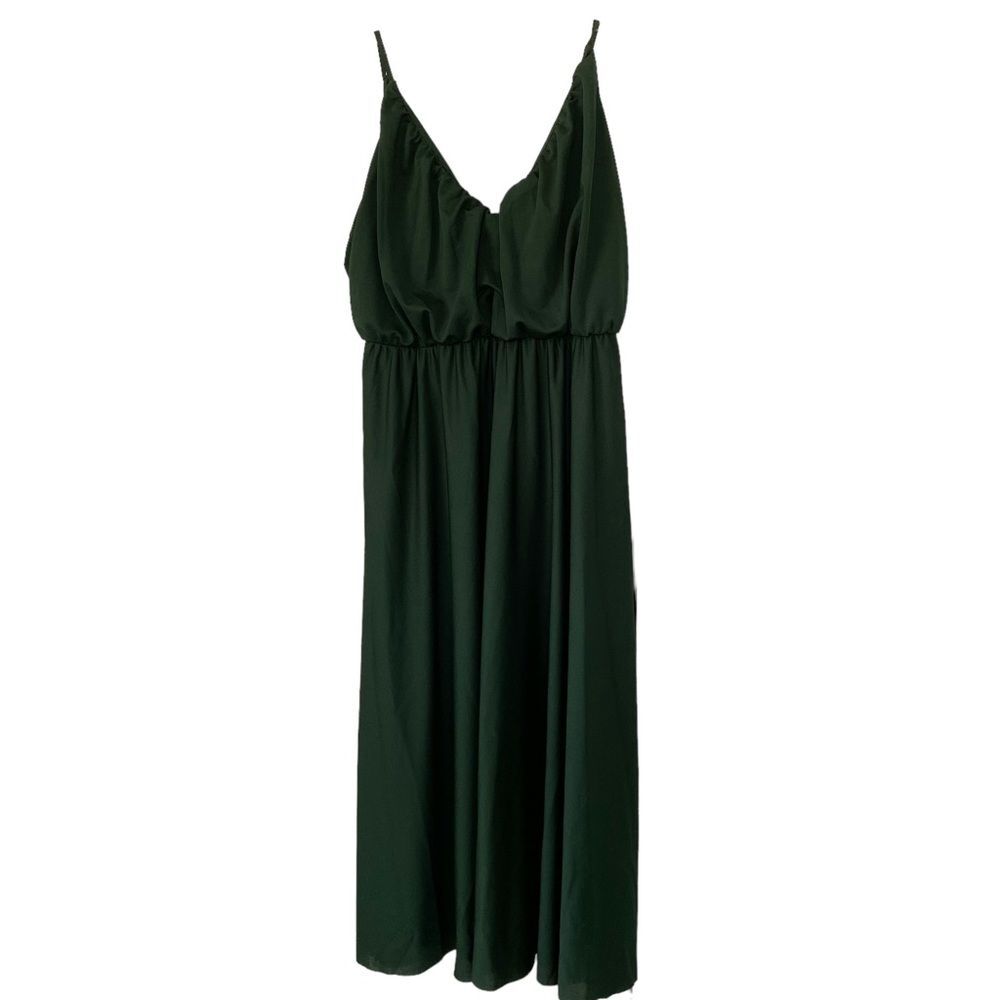 Asos Design Dark Green Sleeveless Adjustable Strap Mdid V Neck Dress US 6